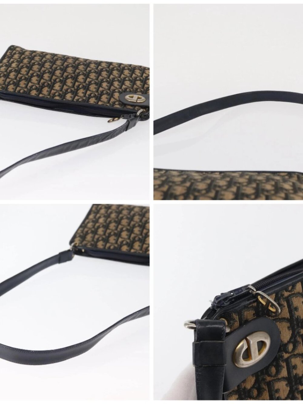 Christian Dior Trotter Canvas Shoulder Bag Navy Gold Auth 164287 - Picture 16 of 16